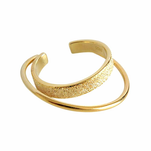 Delicated women fashion jewelry gold plated two lines open ring in 925 silver